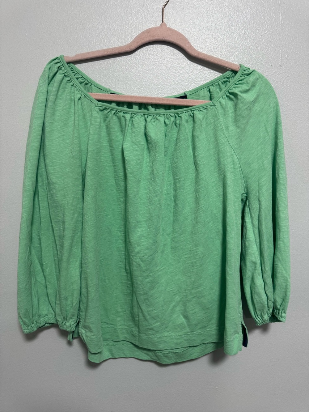 Boden Green Elastic Square Neck Long Sleeve Top